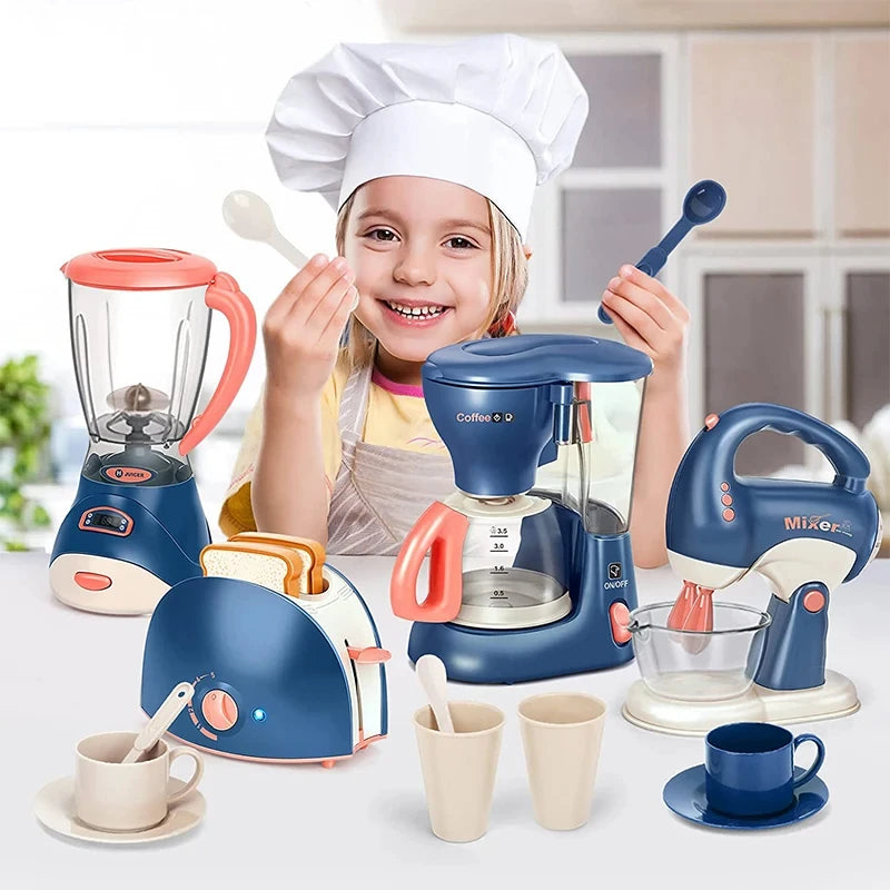 Mini Kitchen Appliances Play Set – Pretend Coffee Maker, Blender, Mixer & Toaster