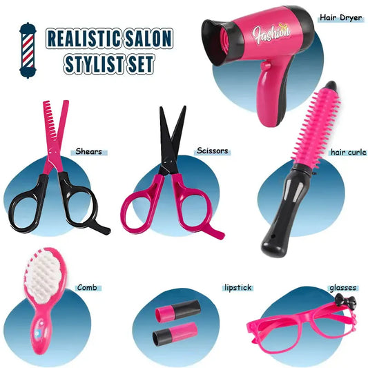 17pcs Girls Beauty Salon Set – Pretend Hairdresser Play Kit with Styling Tools