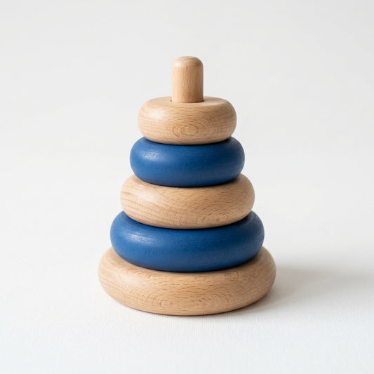 Wooden Stacking Rings — FSC beechwood and cobalt blue