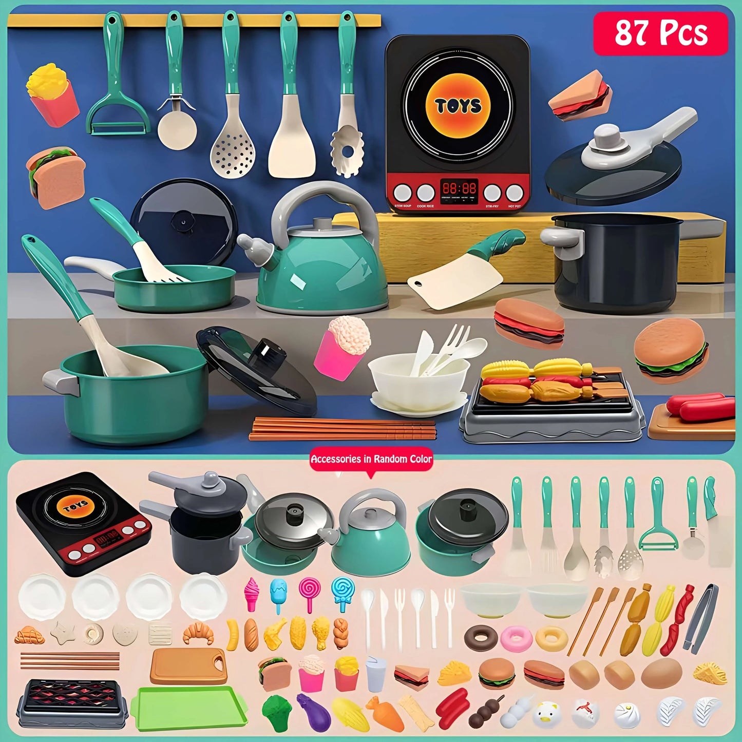 Colorful Kitchen Playset – Pretend Cooking Toy with Fruits, Veggies & Utensils