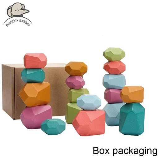Wooden Rainbow Stones – Montessori Stacking & Balance Blocks for Kids